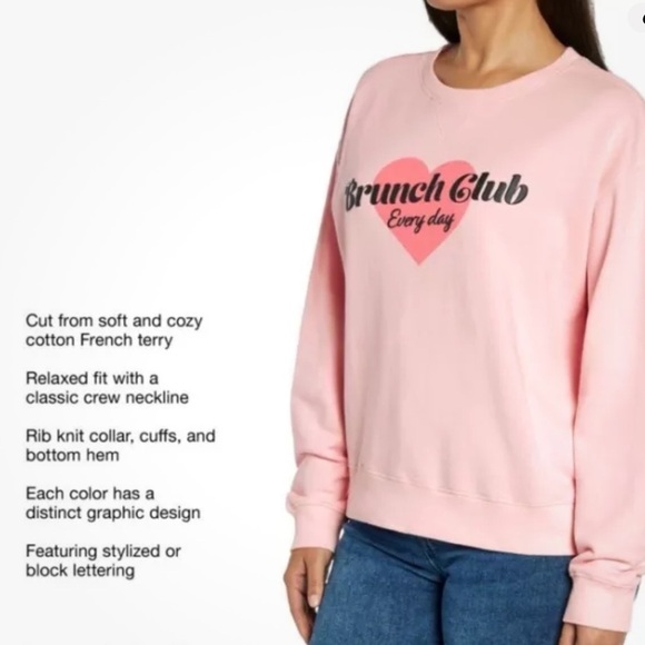 NWT WILD FOX Long Sleeve Pink Heart Brunch Club Sweatshirt Size X-Large - Picture 2 of 5